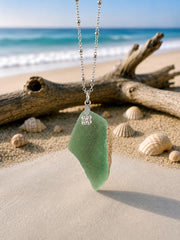 Sea Glass & Stone Pendant Necklace, Authentic Caribbean Sea Glass, Ocean-Worn Treasure, Coastal Jewelry Gift