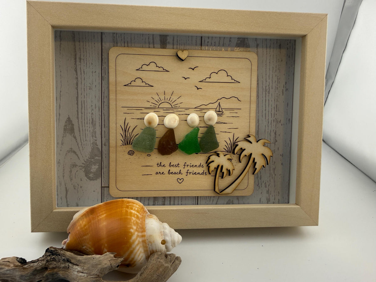Beach Friends Are the Best Friends – Sea Glass Friendship Gift, Coastal Decor, Caribbean Sea Glass Art, 5x7 Frame