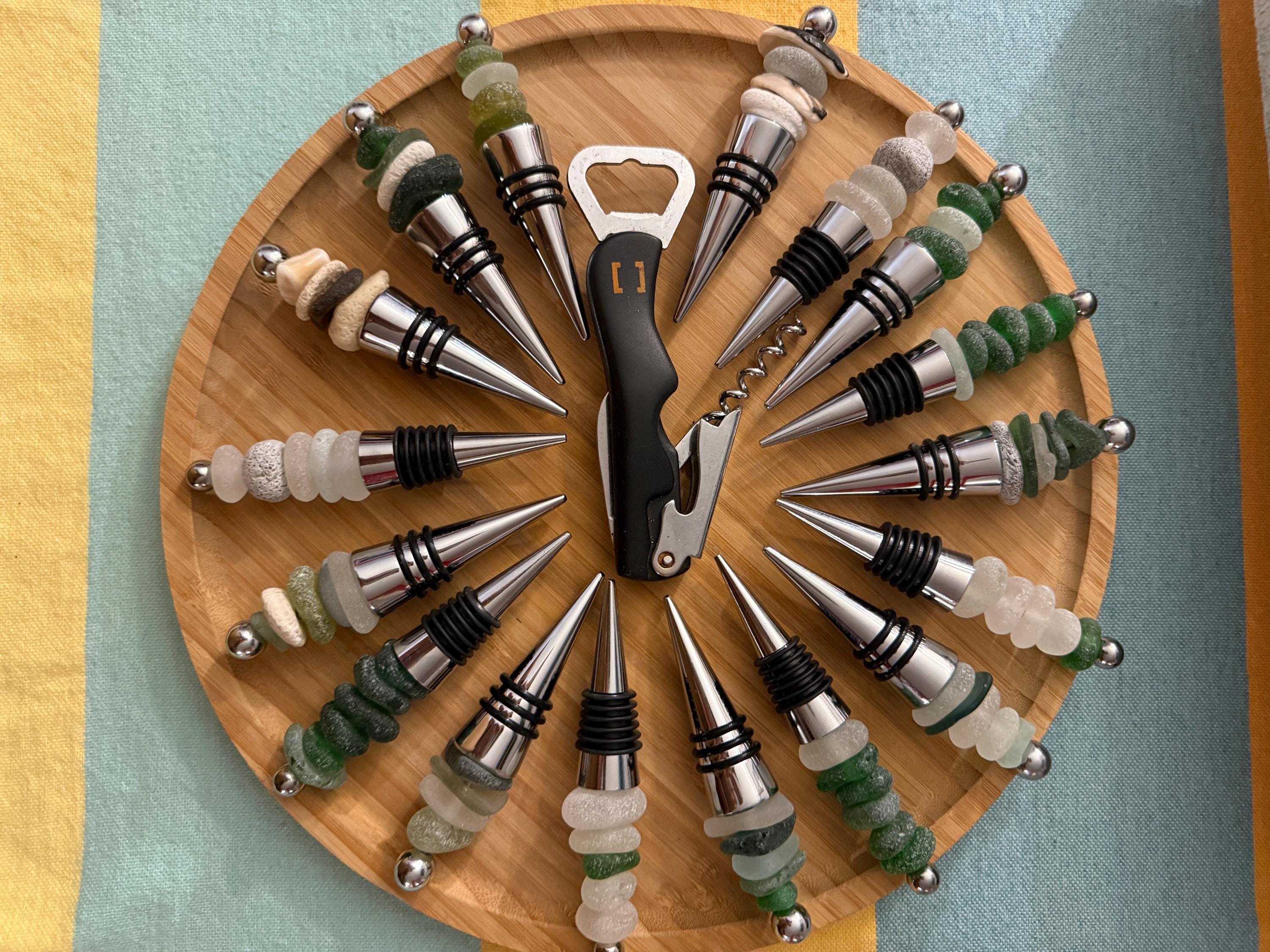 Caribbean Sea Glass Wine Bottle Stopper, Coastal Hostess Gift, Handmade Beach House Decor