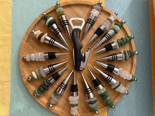 Caribbean Sea Glass Wine Stopper: Handmade Beach Lover Friend, Holiday Hottess Gift