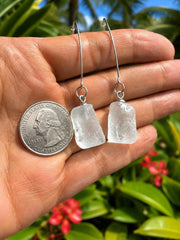 Caribbean Ice™ Genuine Sea Glass Earrings, Tempered Ocean Glass Earrings, Coastal Dangle Earrings, Boho Beach Jewelry, Unique