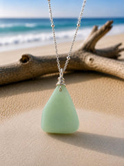 Rare Mint Milk Glass Sea Glass Jewelry Set: Vintage Necklace & Earrings