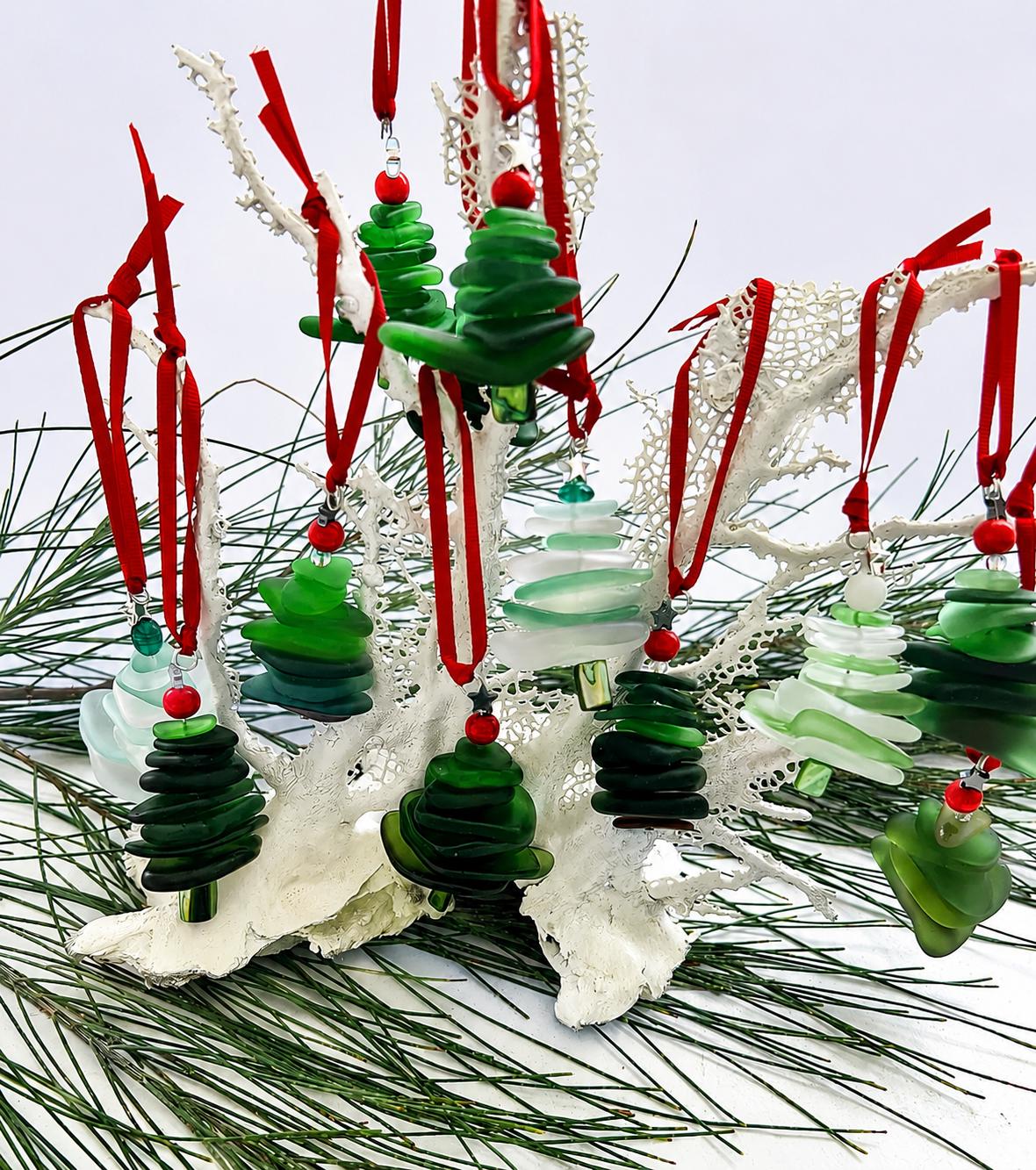 Handmade Sea Glass Christmas Tree Ornament – Caribbean Holiday Decor