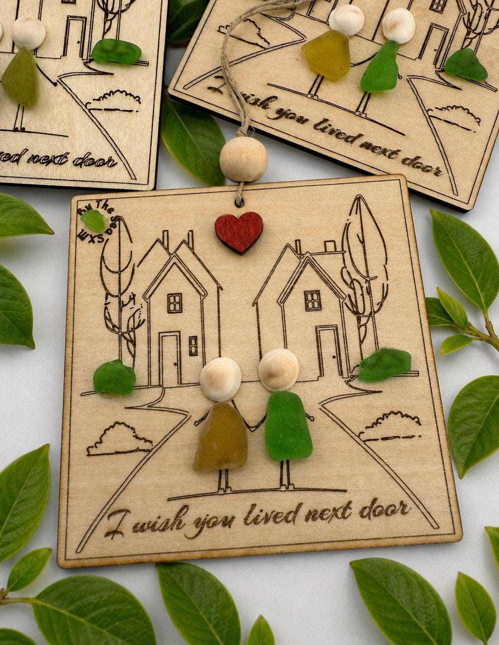 Sea Glass Friendship Plaque: Custom Engraved Wood Friend (Christmas) Gift Ornament