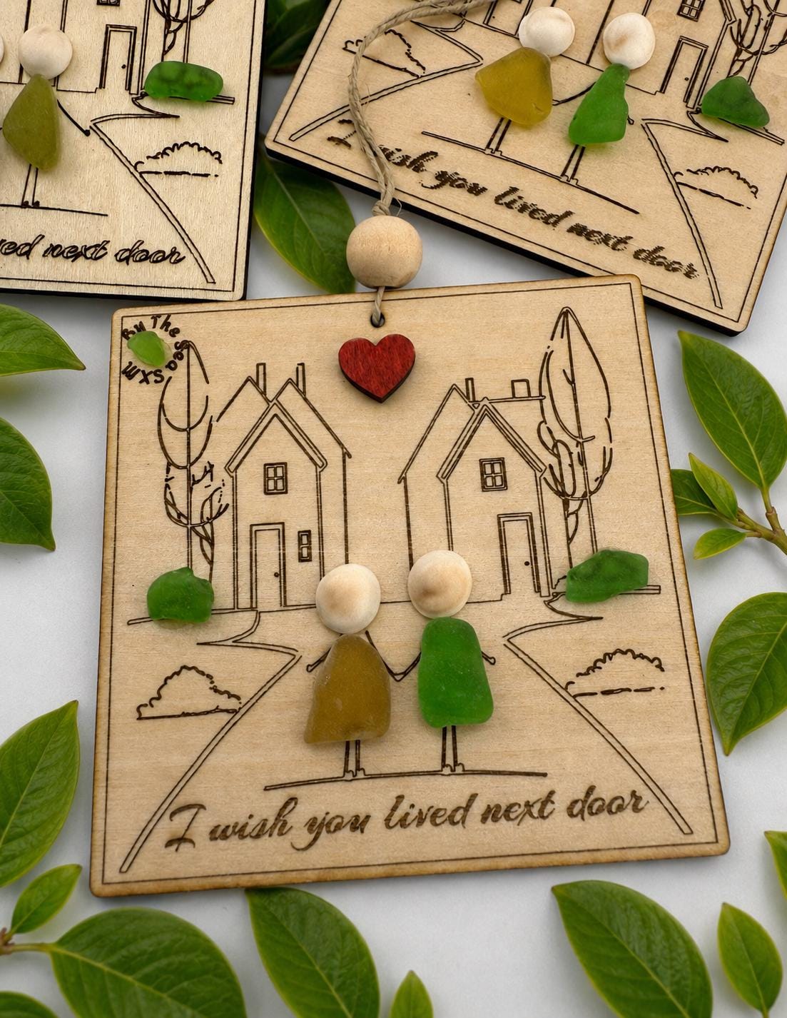 Sea Glass Friendship Plaque: Custom Engraved Wood Friend (Christmas) Gift Ornament