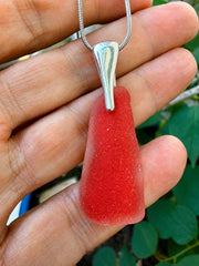 Rare Flashed Red Sea Glass Necklace, Authentic Caribbean Sea Glass Pendant, Saint Martin Beach Glass, Collector Jewelry