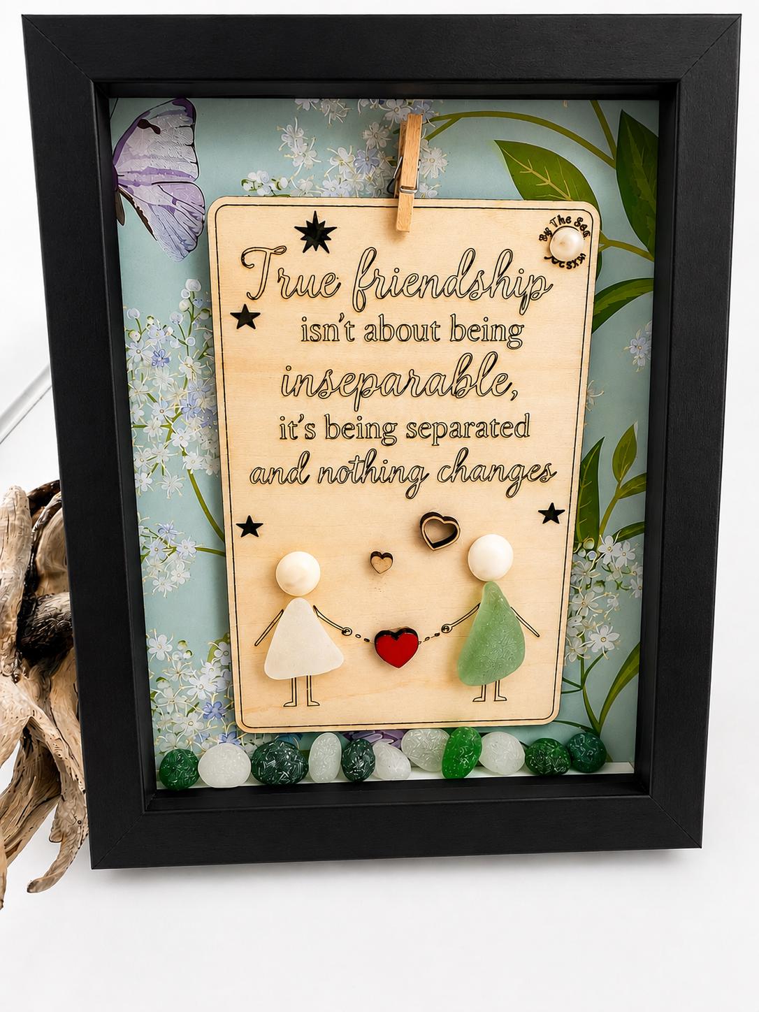 True Friendship Frame – 5x7 Sea Glass Keepsake with Quote, Handmade Personalized Gift for Best Friend, Long Distance or Farew