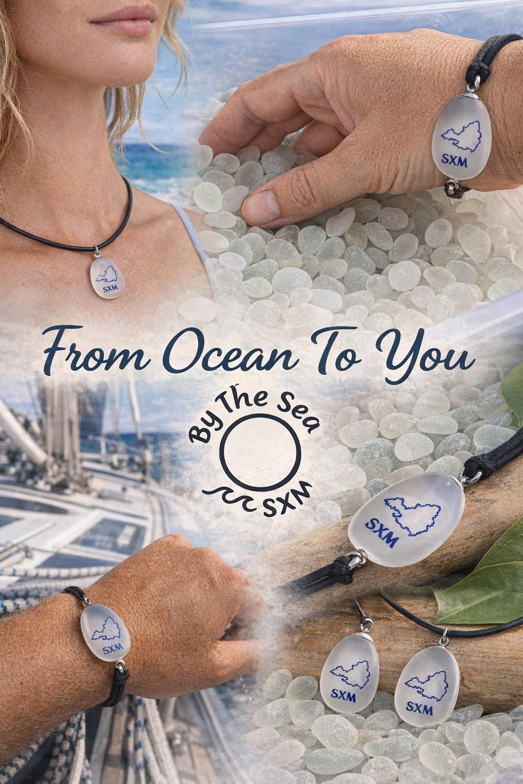 Authentic St Martin Sea Glass Necklace, Key Chain or Bracelet, SXM Island Jewelry, Real Caribbean Sea Glass Souvenir Gift