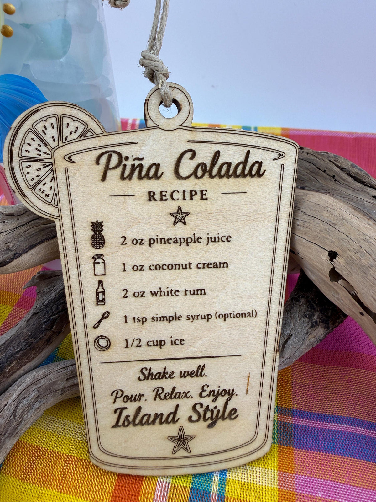 Caribbean Ice Cocktail Ornament Set, Real Sea Glass Christmas Ornaments, Mojito Piña Colada Ti Punch Pain Killer Decor