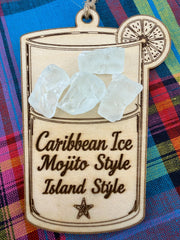 Caribbean Ice Cocktail Ornament Set, Real Sea Glass Christmas Ornaments, Mojito Piña Colada Ti Punch Pain Killer Decor