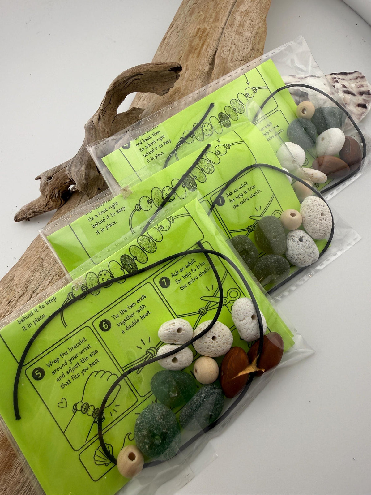 DIY Beach Treasure Friendship Bracelet Kit, Authentic Caribbean Sea Glass, Sea Bean & Coral Craft Kit, Family Activity