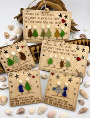 Sea Glass Friendship Ornament, Friends are like Stars, Personalized BFF Group Gift, Handmade Wooden Art