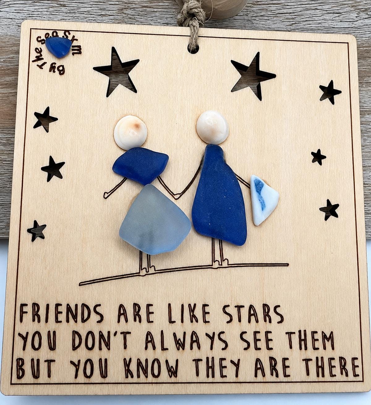 Sea Glass Friendship Ornament, Friends are like Stars, Personalized BFF Group Gift, Handmade Wooden Art