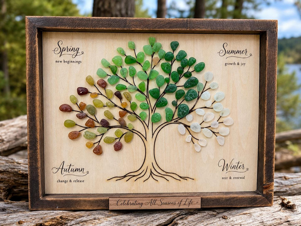 Celebrating All Seasons of Life | Sea Glass Tree of Life | Retirement, Birthday, Anniversary, Memorial & Milestone Gift