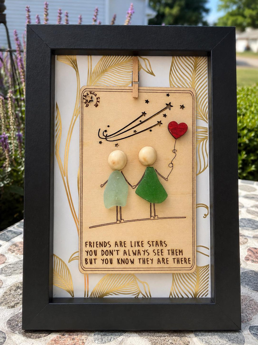 Friends Are Like Stars Sea Glass Art, Best Friend Gift, Personalized Friendship Keepsake, Coastal Shelf Decor, Beach House De