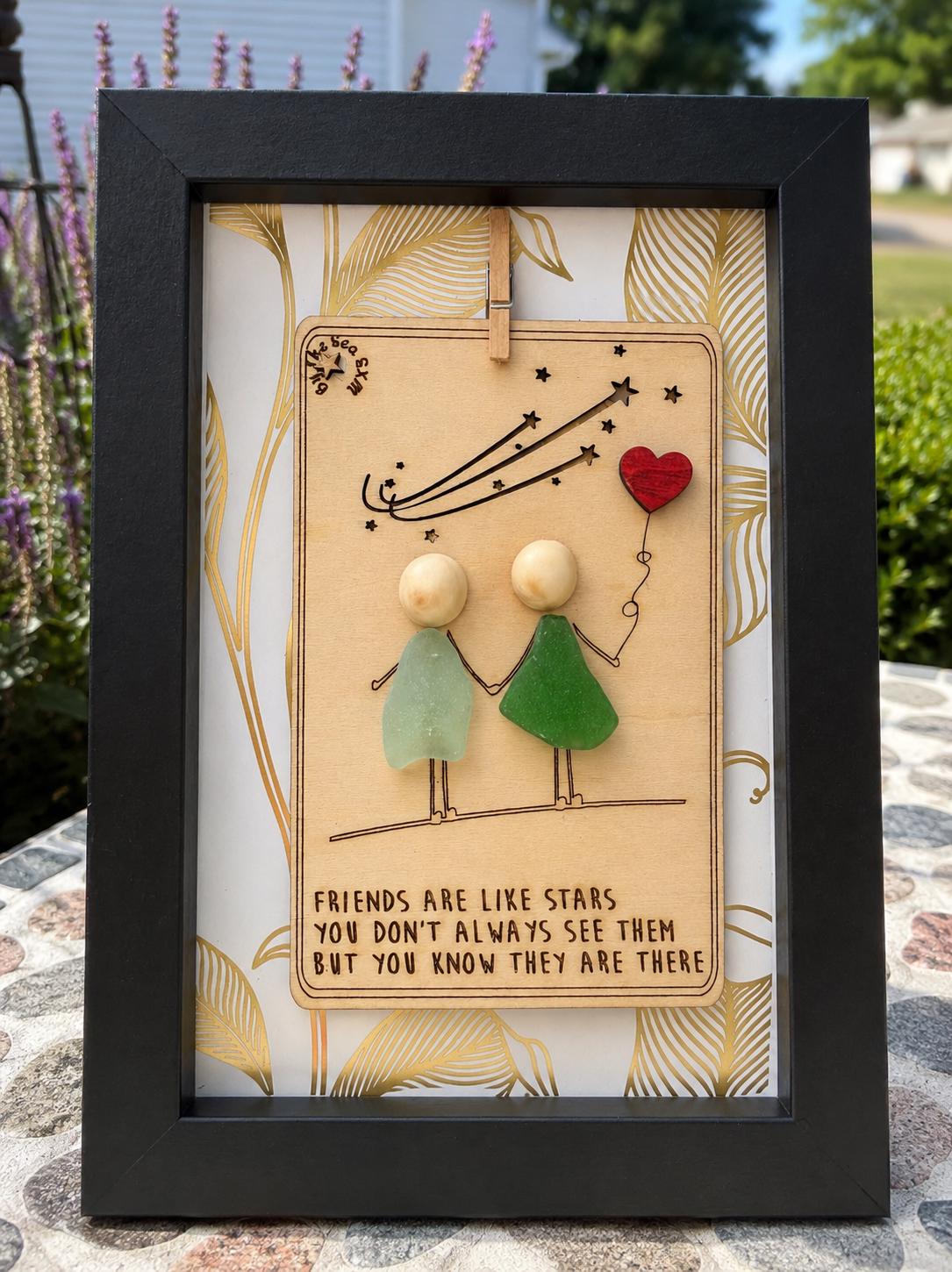 Friends Are Like Stars Sea Glass Art, Best Friend Gift, Personalized Friendship Keepsake, Coastal Shelf Decor, Beach House De