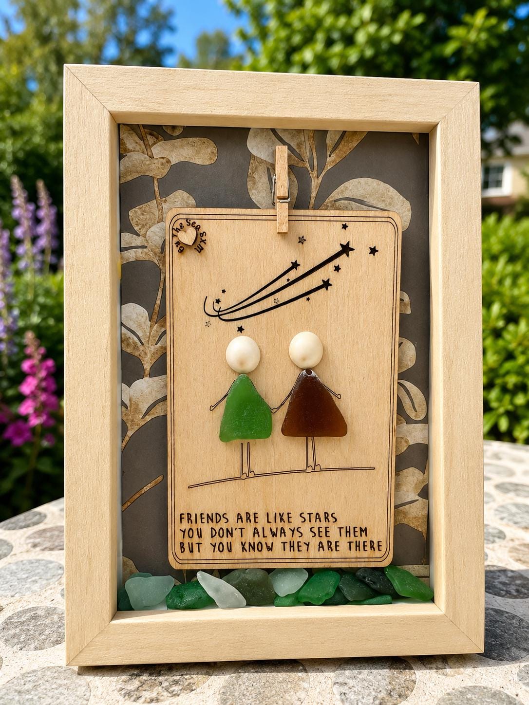 Friends Are Like Stars Sea Glass Art, Best Friend Gift, Personalized Friendship Keepsake, Coastal Shelf Decor, Beach House De
