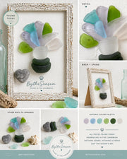 Sea Flowers Sea Glass Art Theraphy, Authentic Caribbean Sea Glass Bouquet, Coastal Beach Decor, Framed or Kit Handmade Sea Gl