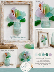 Sea Flowers Sea Glass Art Theraphy, Authentic Caribbean Sea Glass Bouquet, Coastal Beach Decor, Framed or Kit Handmade Sea Gl