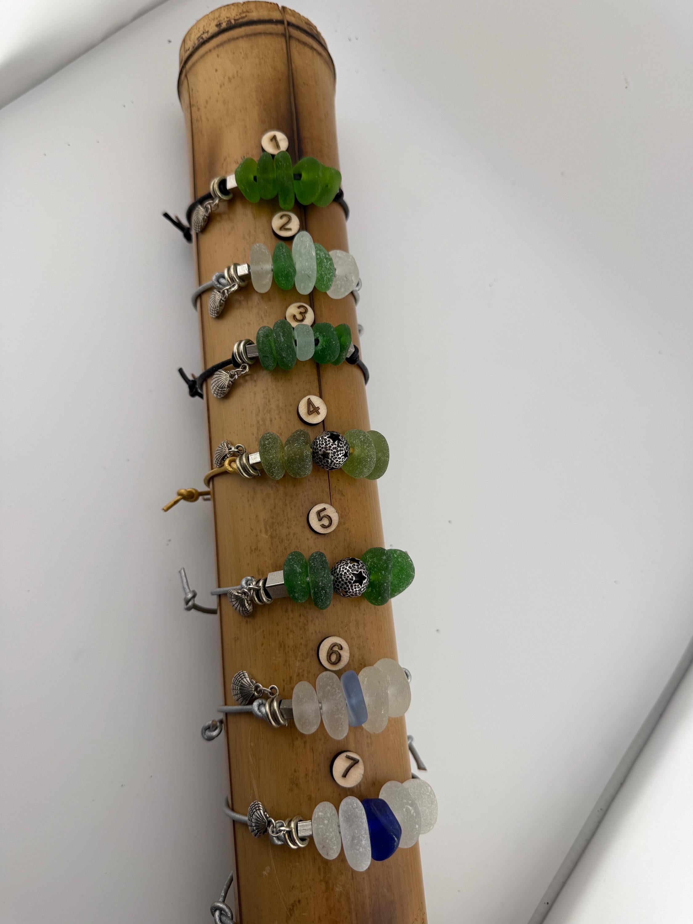 Authentic Caribbean Sea Glass Friendship Bracelet with sea shell charm | Adjustable Beach Glass Jewelry | Coastal Ocean Inspi