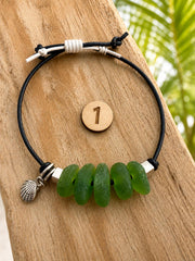Authentic Caribbean Sea Glass Friendship Bracelet with sea shell charm | Adjustable Beach Glass Jewelry | Coastal Ocean Inspi