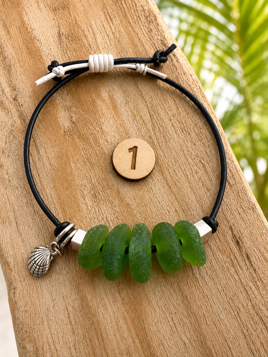 Authentic Caribbean Sea Glass Friendship Bracelet with sea shell charm | Adjustable Beach Glass Jewelry | Coastal Ocean Inspi