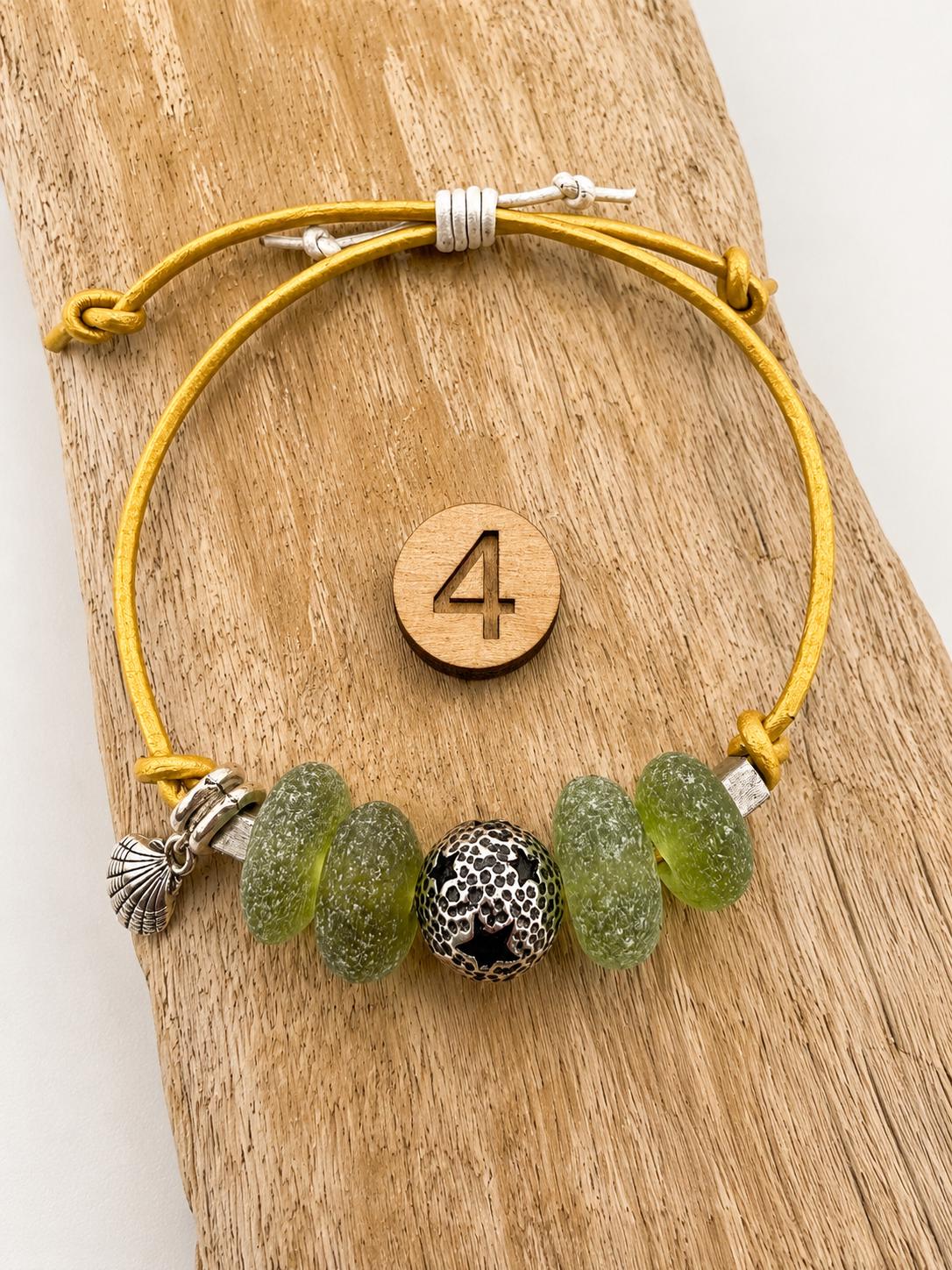 Authentic Caribbean Sea Glass Friendship Bracelet with sea shell charm | Adjustable Beach Glass Jewelry | Coastal Ocean Inspi