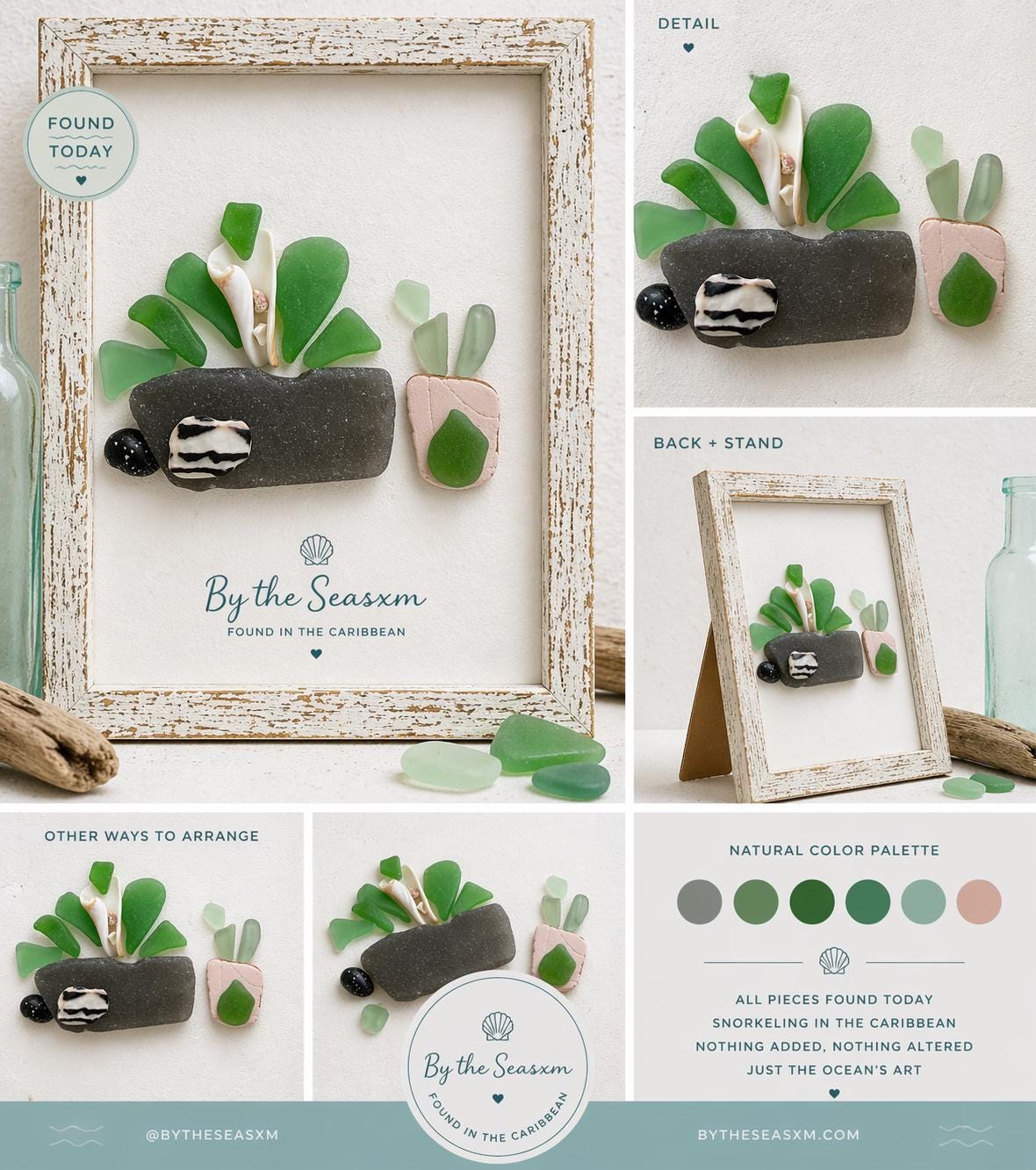 Sea Flowers Sea Glass Art Theraphy, Authentic Caribbean Sea Glass Bouquet, Coastal Beach Decor, Framed or Kit Handmade Sea Gl