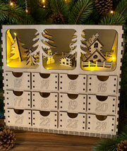 Unique Lighted Wooden Advent Calendar – Rustic Christmas Countdown Decoration, Holiday Family Tradition Limited Edition