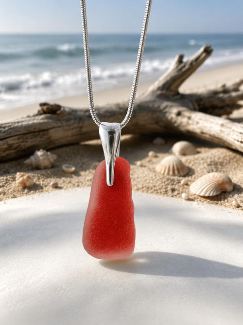 Rare Flashed Red Sea Glass Necklace, Authentic Caribbean Sea Glass Pendant, Saint Martin Beach Glass, Collector Jewelry