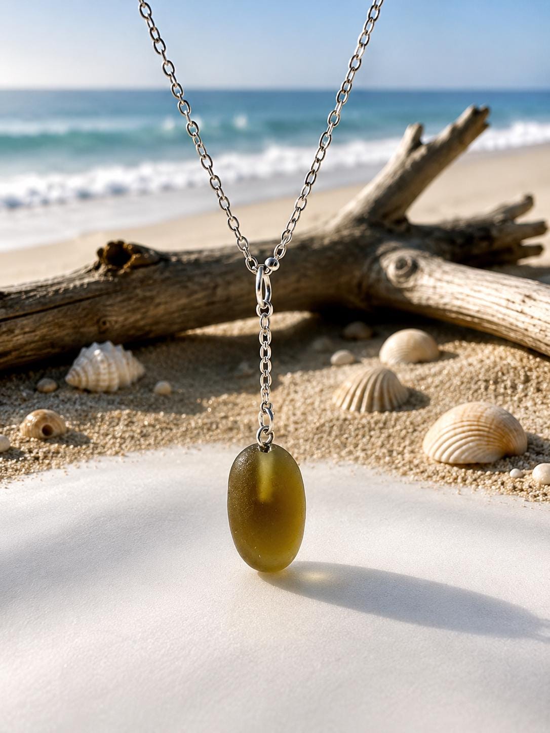 Caribbean Smoke Sea Glass Necklace: Rare Beach Glass Pendant