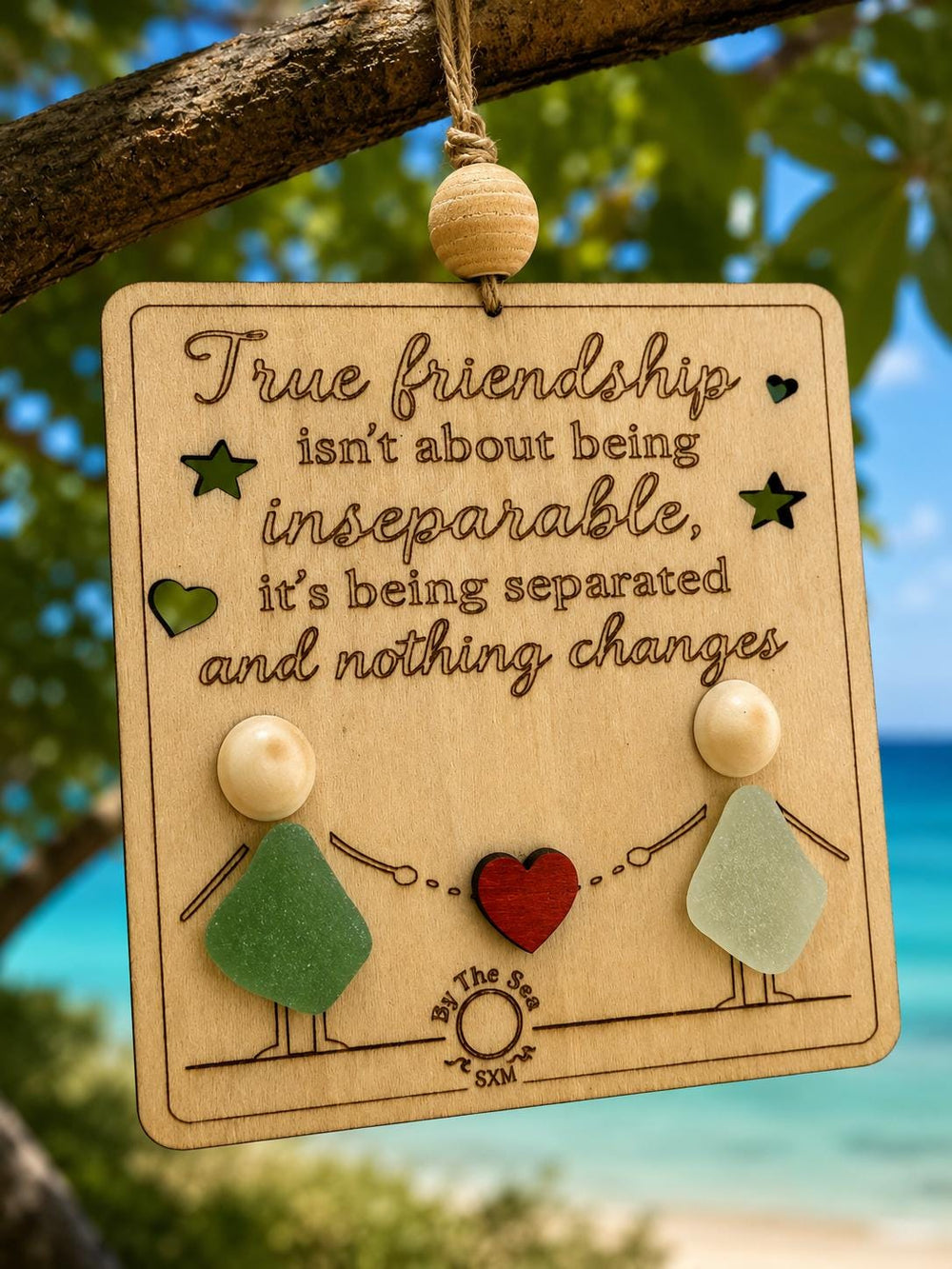 Sea Glass Friendship Plaque: Custom BFF Engraved Keepsake (Christmas) Ornament