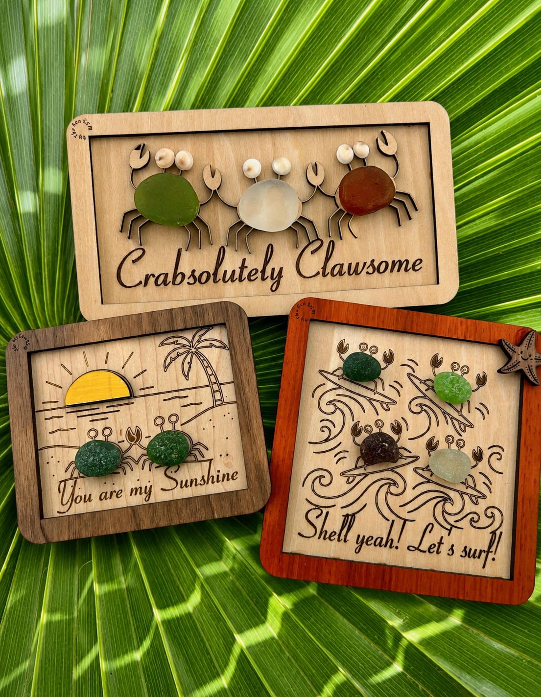Authentic Caribbean Sea Glass Crab Art | Crabsolutely Clawsome Coastal Decor | Handmade Beach House Gift with Display Easel