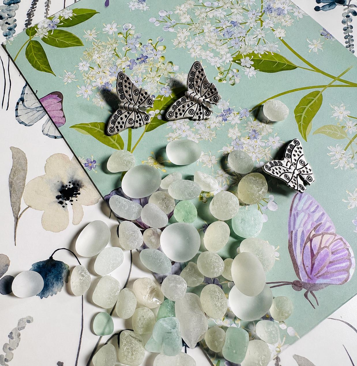 Sea Glass Art: Dandelion « Make a Wish », Butterfly - Framed Personalized Unique Friendship Birthday Gift