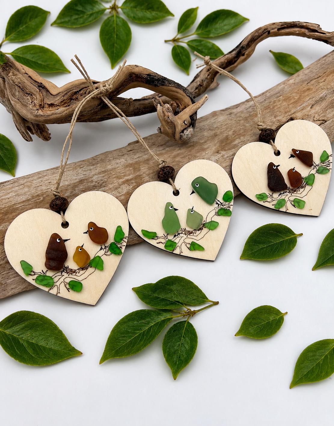 Sea Glass Bird Family Ornament, Baby's First Christmas Keepsake, New Baby Gift, Welcome to the World Little One