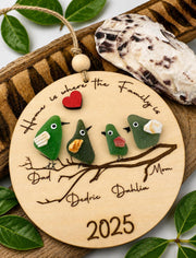 Personalized Sea Glass Bird Family Tree, Laser Cut Wooden Keepsake Ornament