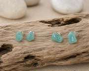 Caribbean Sea Glass & Resin Stud Earrings, Hypoallergenic Boho Jewelry