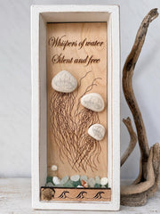 Rustic Shadow Box Jellyfish Art: Sea Glass, Shells & Poetic Quote