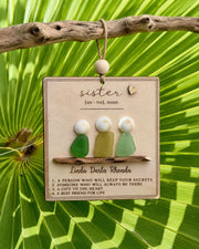 Handmade Sea Glass Sister Keepsake Ornament, Personalized Wood Family Art