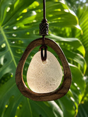 Carried by the Sea, Framed by Hand - A Fusion of Ocean and Wood - Authentic Caribbean Sea Glass Pendant Necklace