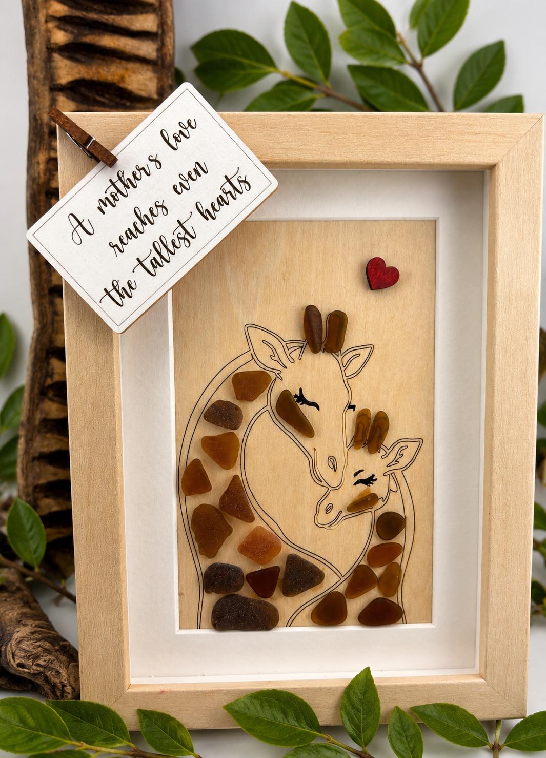 Sea Glass Giraffe Art: Mom & Baby Keepsake - Framed Animal Nursery Decor Gift