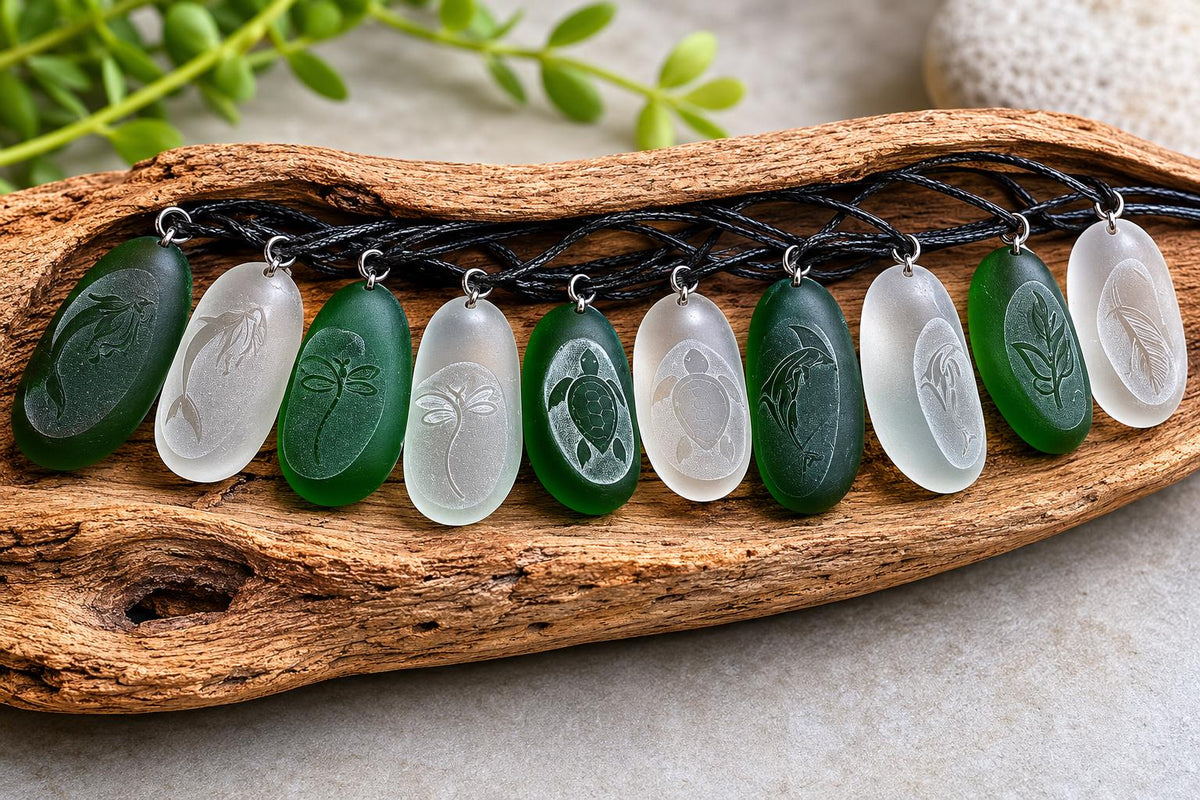 Choose Your Engraved Sea Glass Necklace, Authentic Caribbean Sea Glass Pendant, Beach Glass Jewelry, Coastal Gift