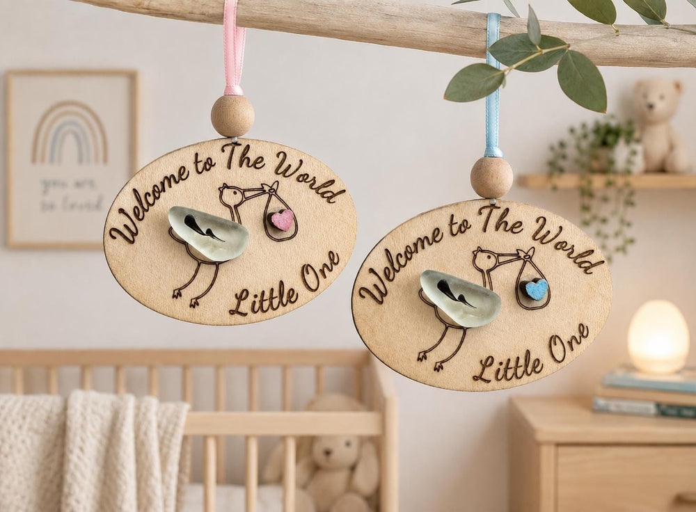 Sea Glass Baby Ornament, Wooden Welcome to the World Gift, Baby’s Shower Keepsake, Baby’s first Christmas