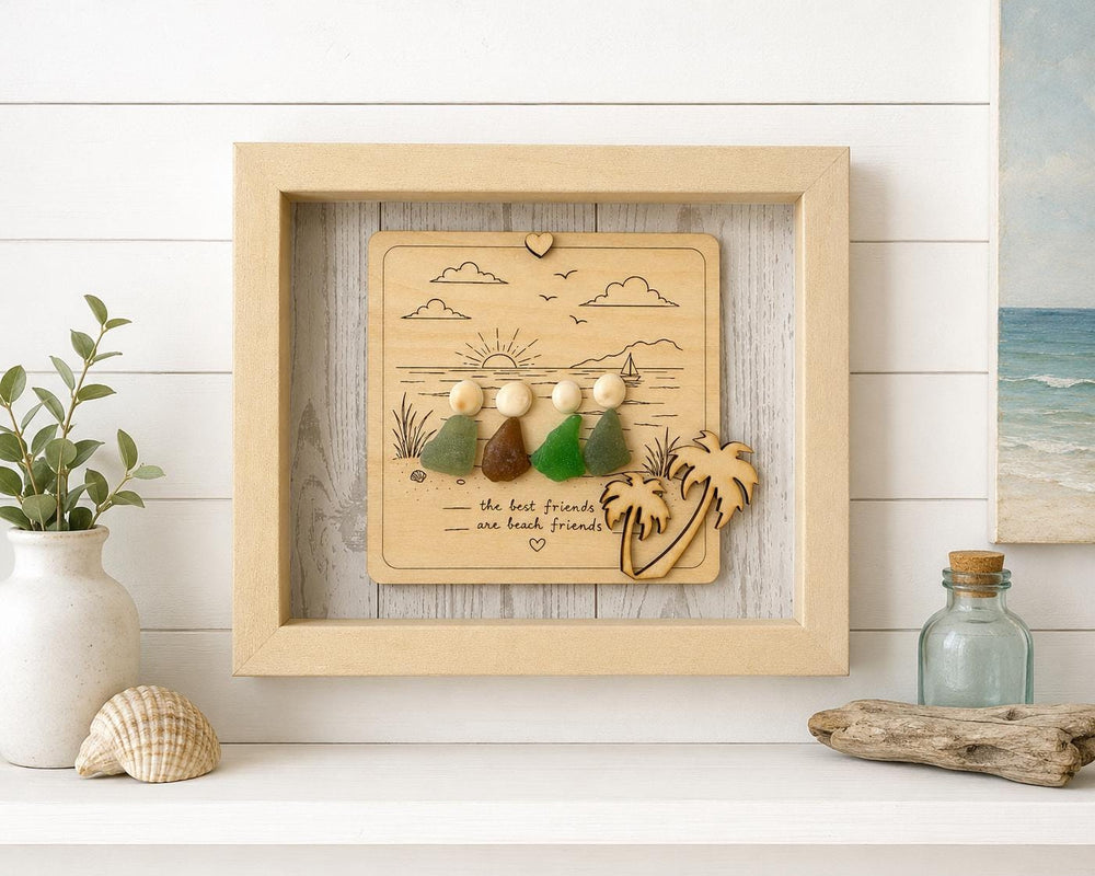 Beach Friends Are the Best Friends – Sea Glass Friendship Gift, Coastal Decor, Caribbean Sea Glass Art, 5x7 Frame
