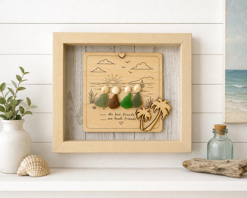 Beach Friends Are the Best Friends – Sea Glass Friendship Gift, Coastal Decor, Caribbean Sea Glass Art, 5x7 Frame