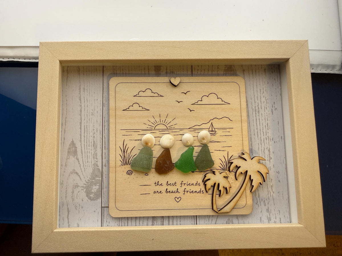 Beach Friends Are the Best Friends – Sea Glass Friendship Gift, Coastal Decor, Caribbean Sea Glass Art, 5x7 Frame