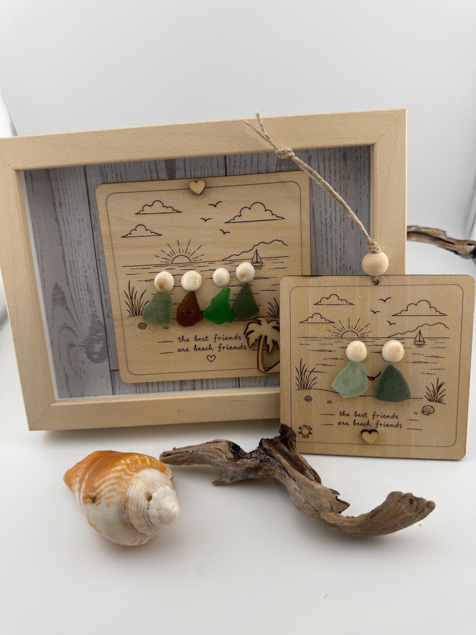Beach Friends Are the Best Friends – Sea Glass Friendship Gift, Coastal Decor, Caribbean Sea Glass Art, 5x7 Frame