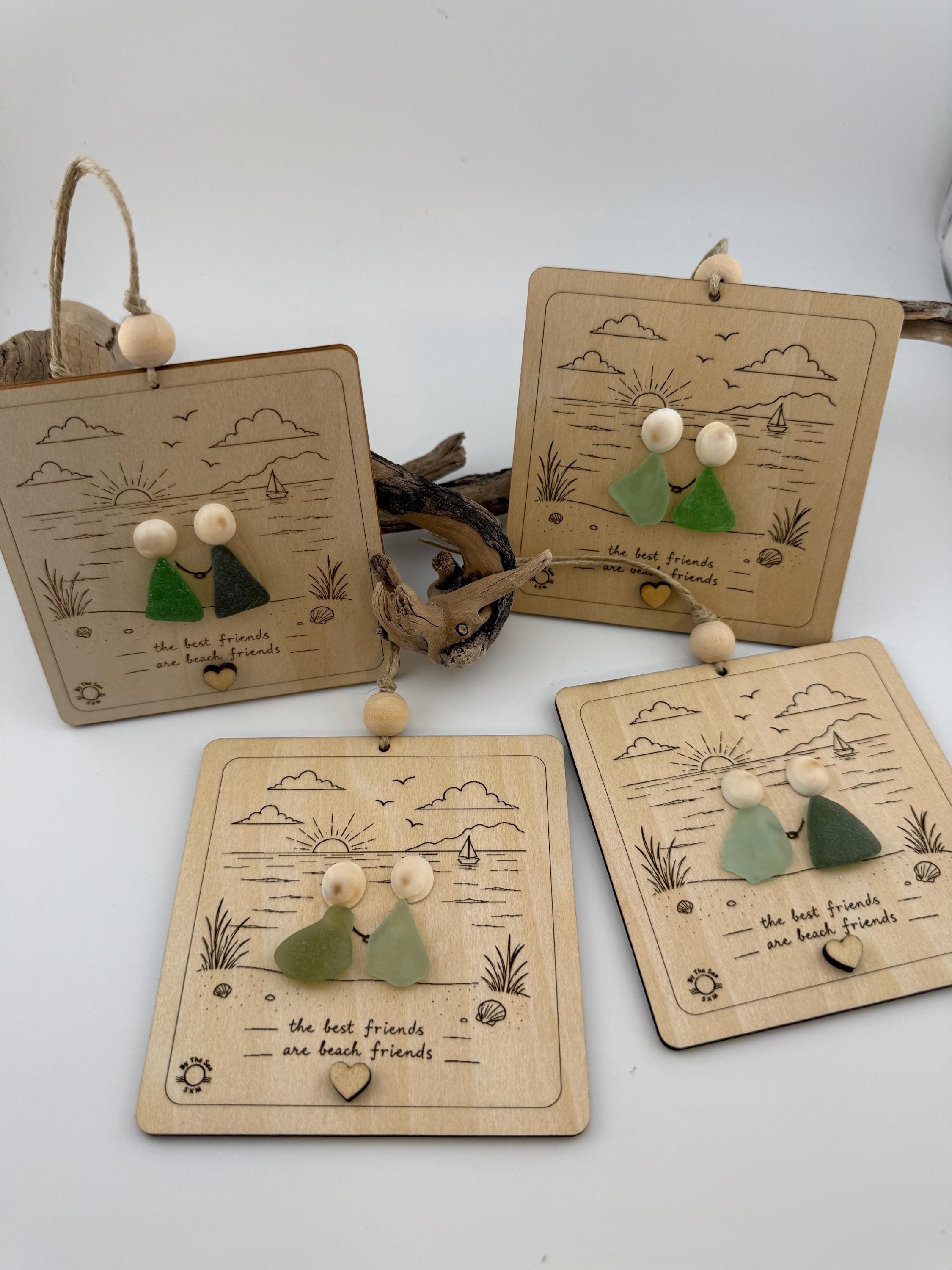 Beach Friends Ornament, Sea Glass Friendship Gift, Personalized Coastal Keepsake, Caribbean Sea Glass Decor