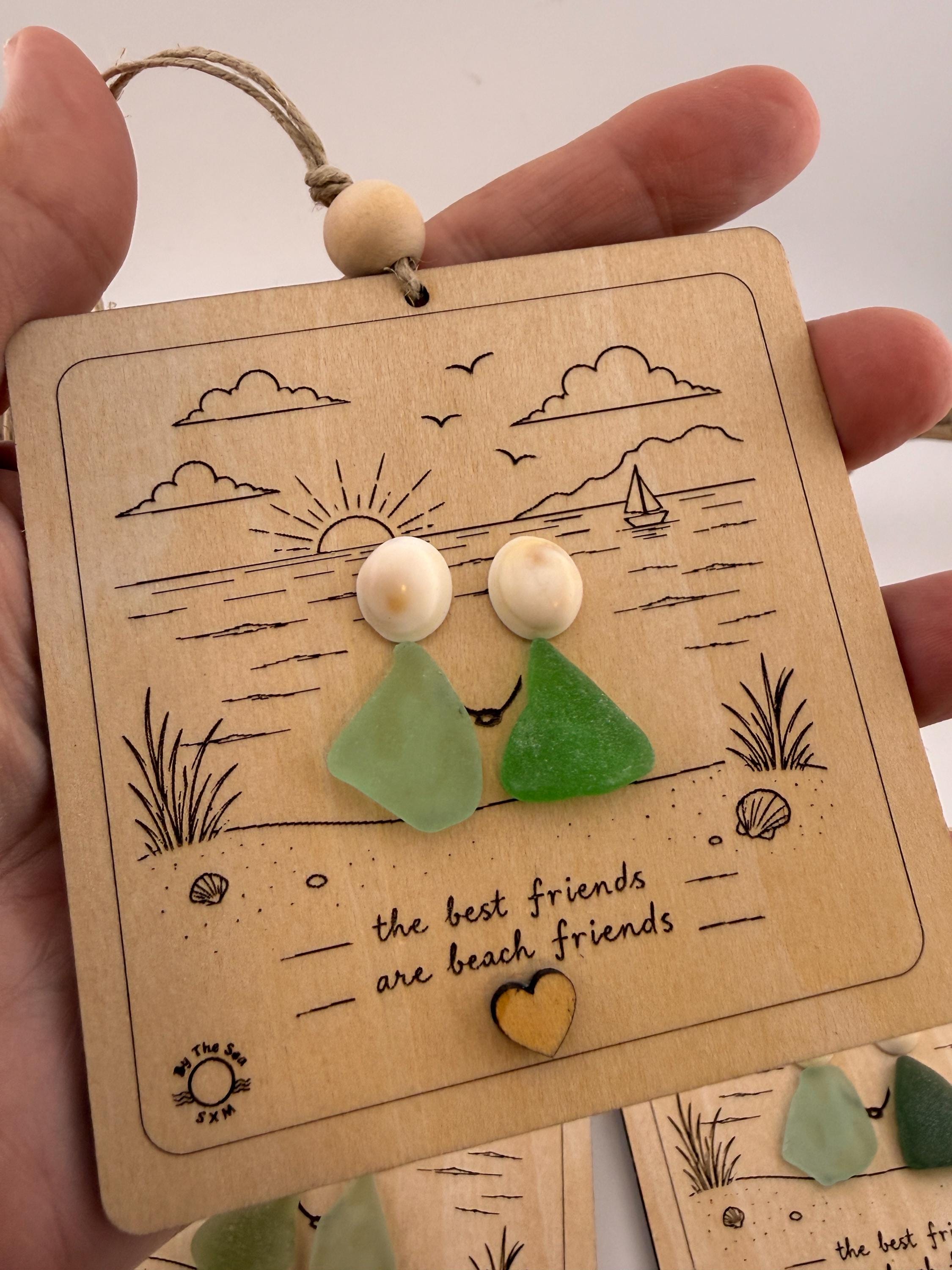 Beach Friends Ornament, Sea Glass Friendship Gift, Personalized Coastal Keepsake, Caribbean Sea Glass Decor