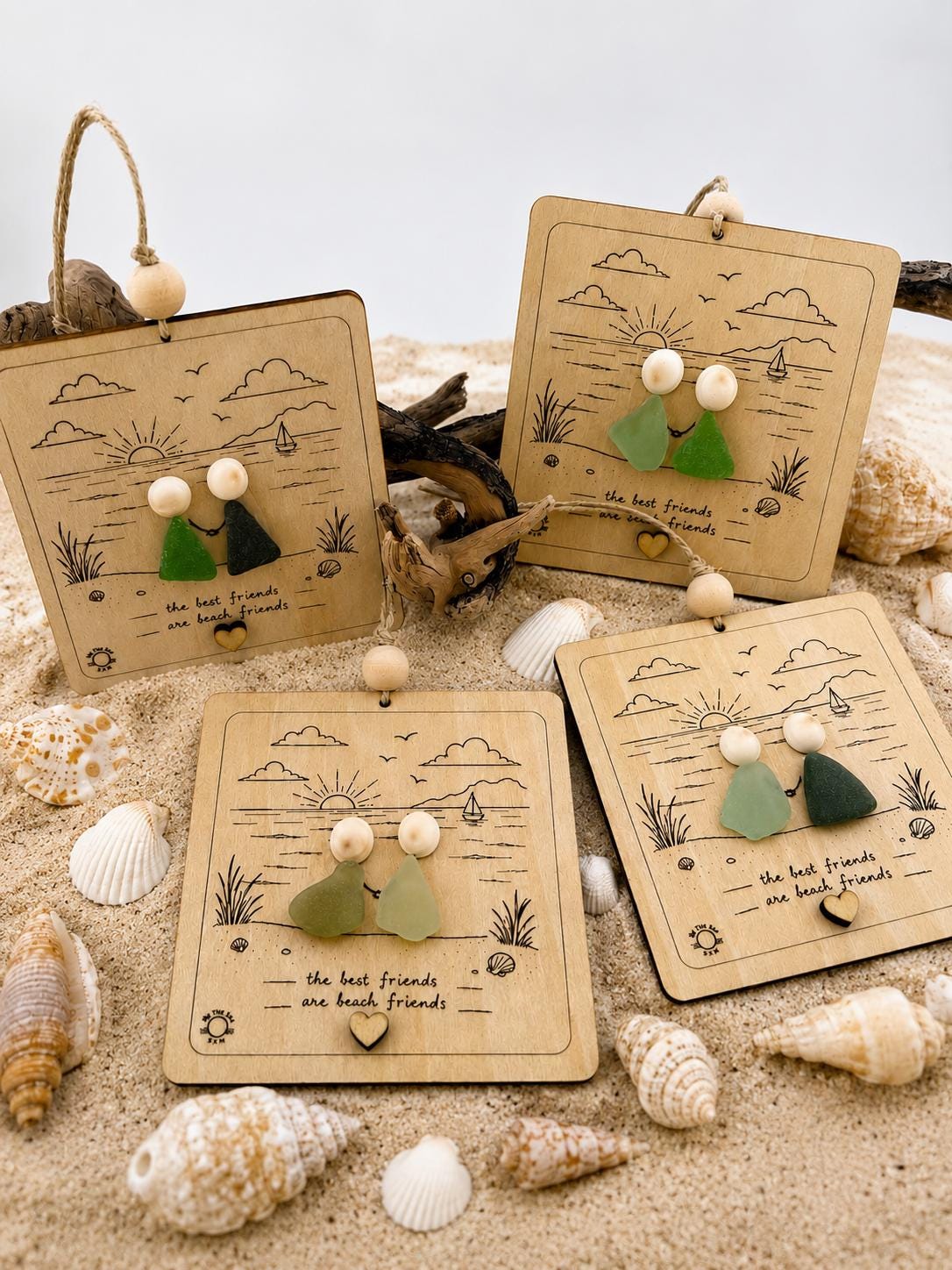 Beach Friends Ornament, Sea Glass Friendship Gift, Personalized Coastal Keepsake, Caribbean Sea Glass Decor